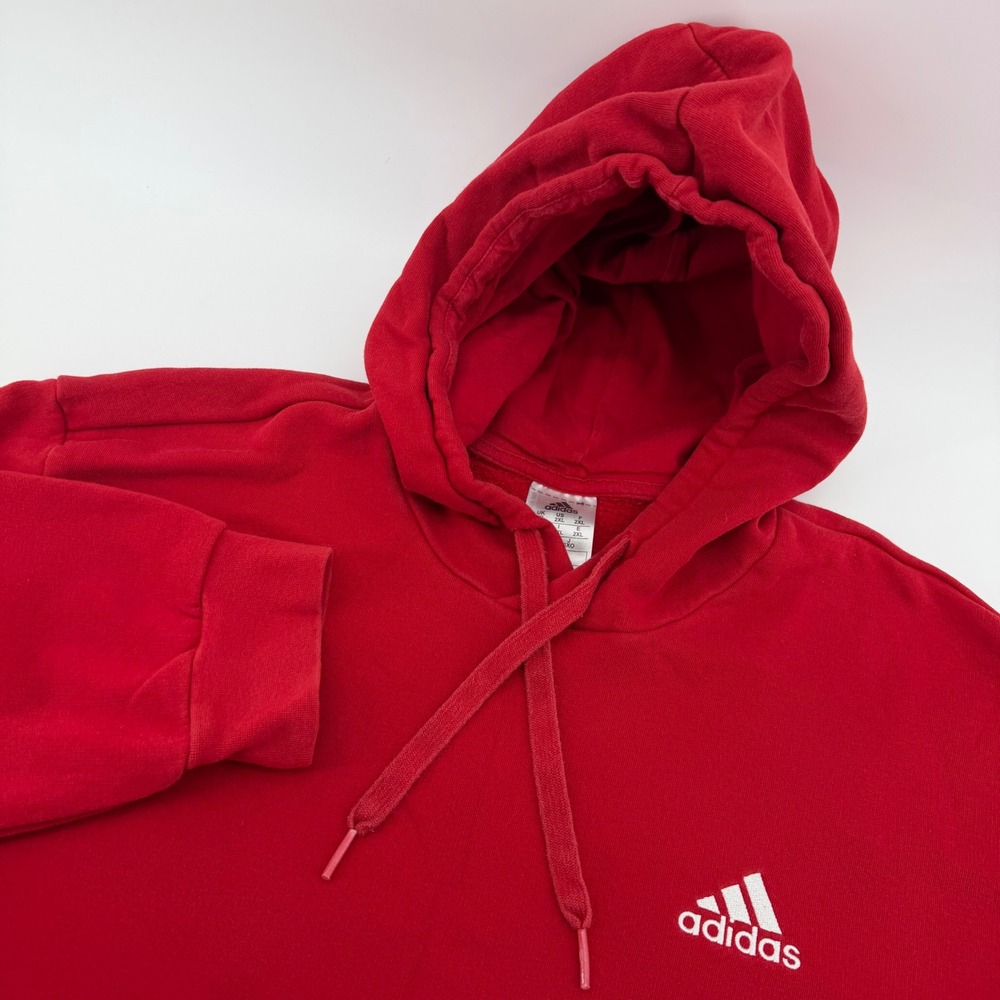 Adidas Hoodie Men 2XL Red Embroidered Logo Pullover Sweatshirt
